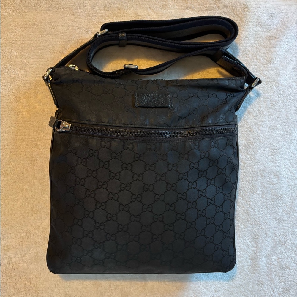 SOLD  Gucci Black Monogram Messenger Bag